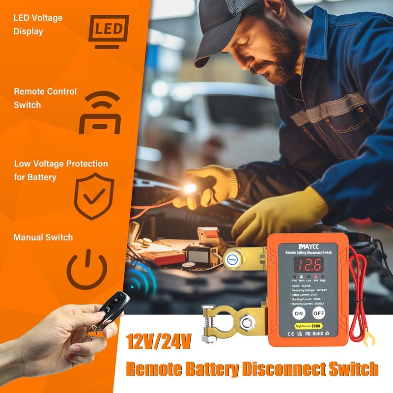 IMAYCC 12V 240A Remote Kill Switch for Car, LED Battery Disconnect Switch,Battery Cut Off Shut Off Battery Switch for Auto,Vehicle, RV, ATV,Truck, Boat. - Image 4